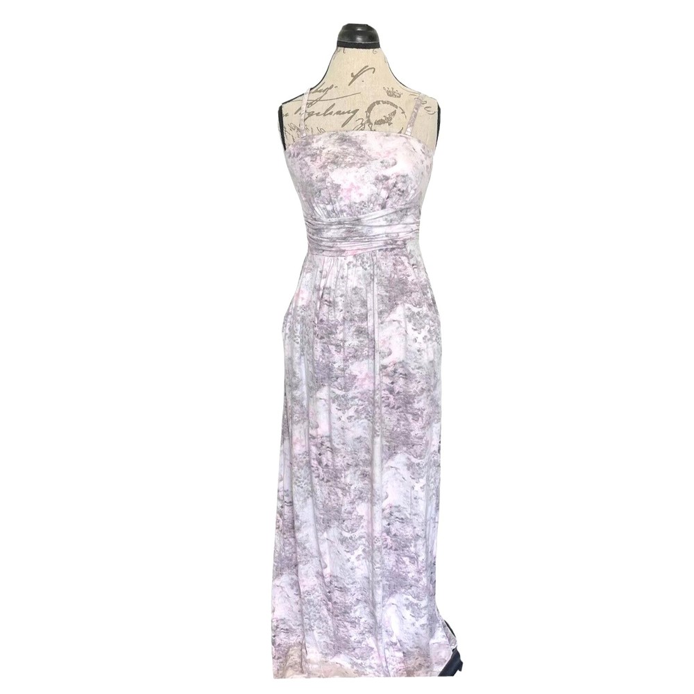 Cynthia Rowley Dress Size Medium Maxi Ruched Marble pink Gray Sleeveless Long